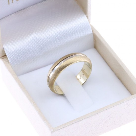 14K white and yellow gold wedding band design ring shiny-matte, 2524.