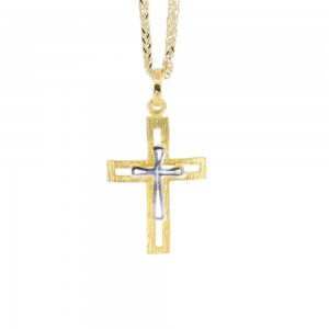 Cross in 14 K yellow and white gold pierced design, 1332.