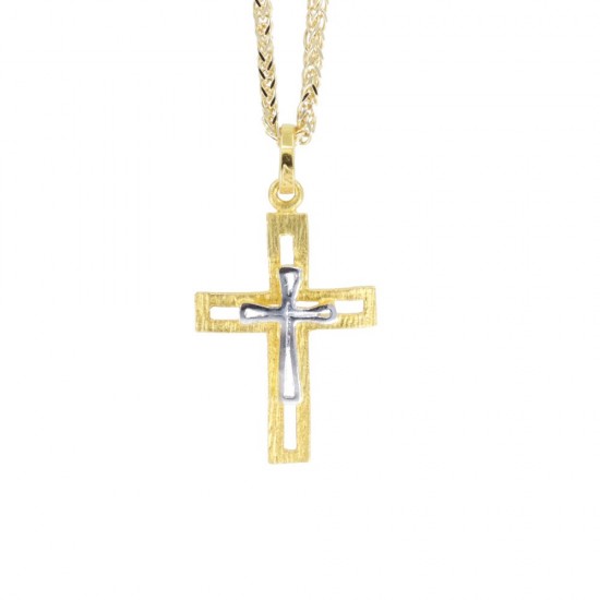 Cross in 14 K yellow and white gold pierced design, 1332.