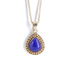 Pendant in 18 K gold tear shape with lapis mineral, 1388.