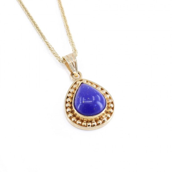 Pendant in 18 K gold tear shape with lapis mineral, 1388.