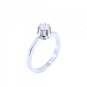 One stone ring in 14 K white gold with edges and elevated zircon, 1417.