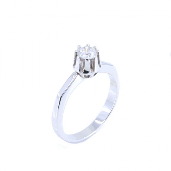 One stone ring in 14 K white gold with edges and elevated zircon, 1417.