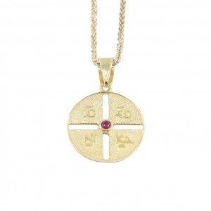 Constantine's coin pendant in 14 K yellow gold with small ruby, 1551.