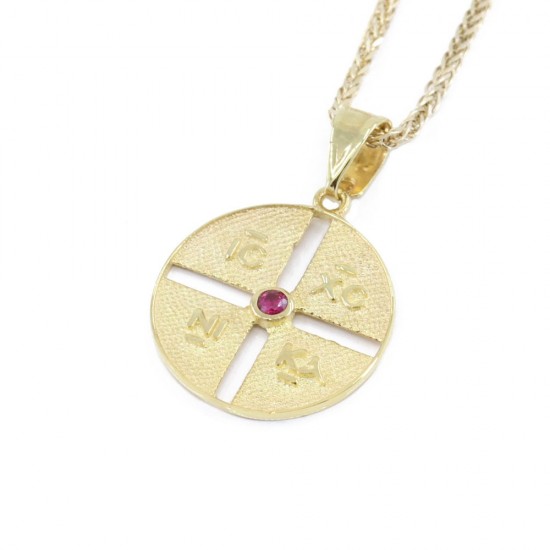 Constantine's coin pendant in 14 K yellow gold with small ruby, 1551.