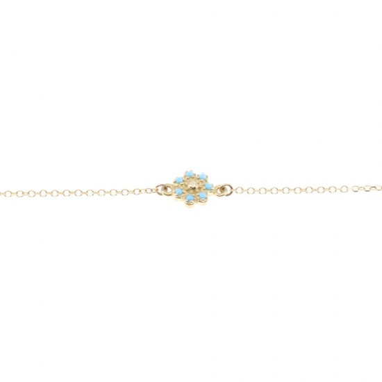 Bracelet in 14 K gold daisy with turquoise, 1878.