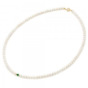 Κολιέ με μαργαριτάρια Fresh Water Pearl 4,0-4,5mm 14 K και πράσινο quartz, 2302.