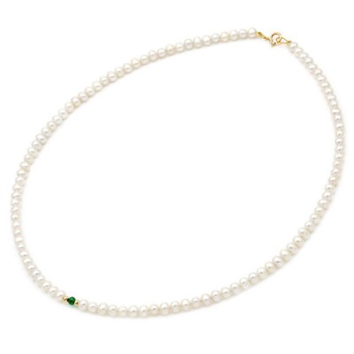 Κολιέ με μαργαριτάρια Fresh Water Pearl 4,0-4,5mm 14 K και πράσινο quartz, 2302.