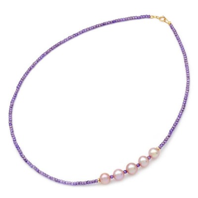 Amethyst and Fresh Water Pearl Necklace 8.0-9.0mm 14 K, 2303.