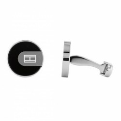 Tommy Hilfiger steel cufflinks in black color and logo, 2790440.