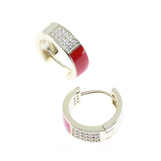 Silver earrings Prince Silvero gold-plated hoop with red enamel and zircon, 2ZK-SC126-3R.