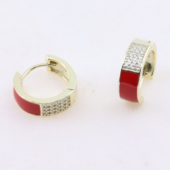 Silver earrings Prince Silvero gold-plated hoop with red enamel and zircon, 2ZK-SC126-3R.