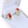 Silver earrings Prince Silvero gold-plated hoop with red enamel and zircon, 2ZK-SC126-3R.