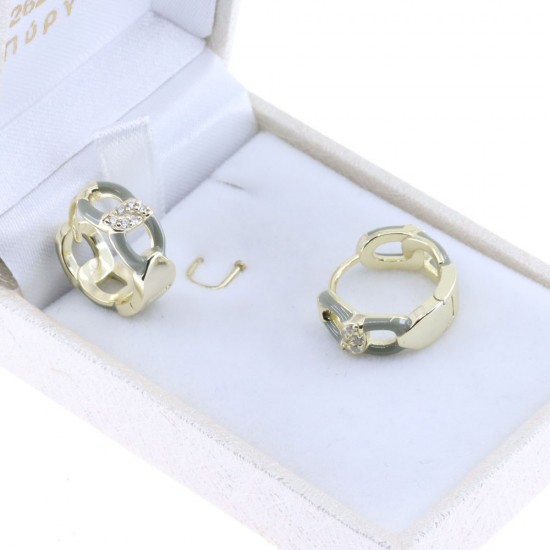 Silver earrings Prince Silvero gold-plated hoop with olive enamel and zircon, 2ZK-SC120-3OL.