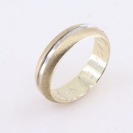 14K white and yellow gold wedding band design ring shiny-matte, 2524.