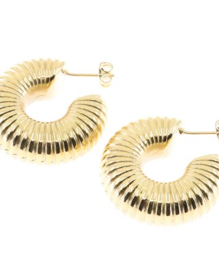 Steel gold plated excite fashion, wide striped earrings, 1998.