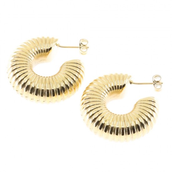 Steel gold plated excite fashion, wide striped earrings, 1998.