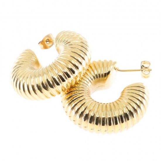 Steel gold plated excite fashion, wide striped earrings, 1998.