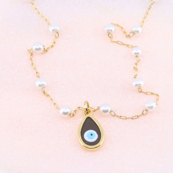 Eye necklace gold plated steel with pearls, 2065.