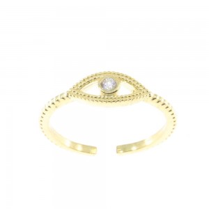 Gold plated silver eye ring with white zircon, 2077.