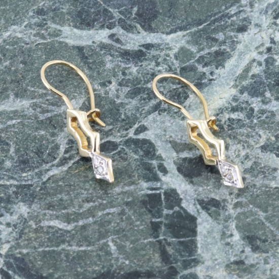 14 K gold pendant earrings with angles and zircon, 2100.