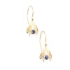 14 K gold vintage flower earrings with small sapphire, 2107.