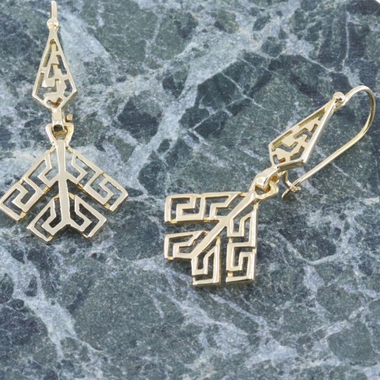 14 K pendant earrings in vintage geometric design,