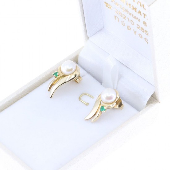 14 K gold earrings with pearl and emerald, 2118.