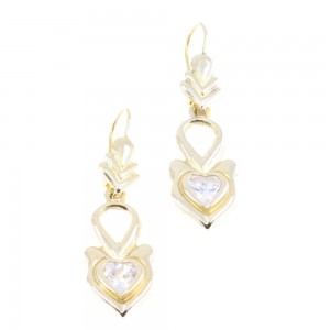 14 K gold pendant earrings vintage with zircon heart, 2121.