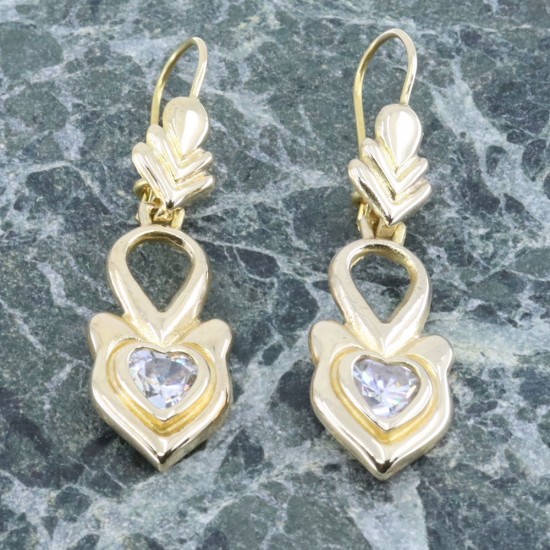 14 K gold pendant earrings vintage with zircon heart, 2121.