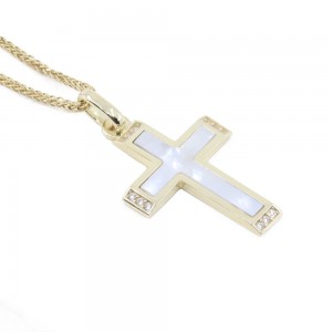 14 K yellow gold cross with mother of pearl and zircon, 2136.