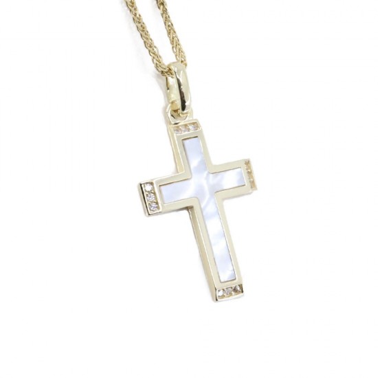 14 K yellow gold cross with mother of pearl and zircon, 2136.