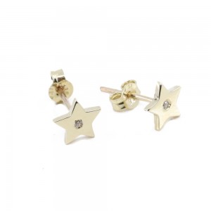 14 K yellow gold star earrings with zircon, 2148.