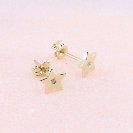 14 K yellow gold star earrings with zircon, 2148.