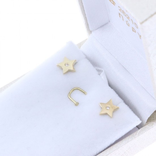 14 K yellow gold star earrings with zircon, 2148.