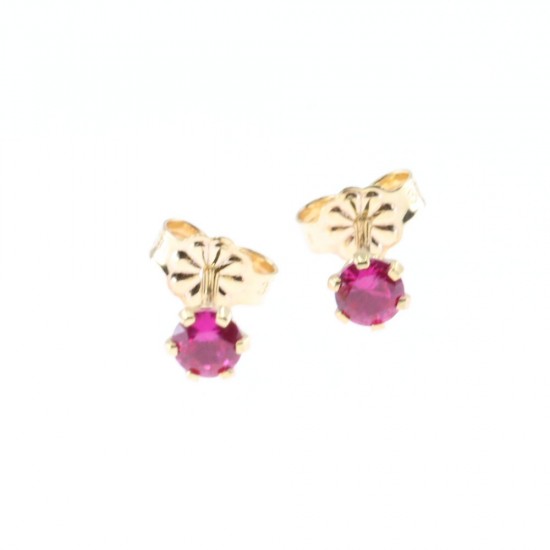 One stone earrings in 9 K gold with red zircon, 2135.