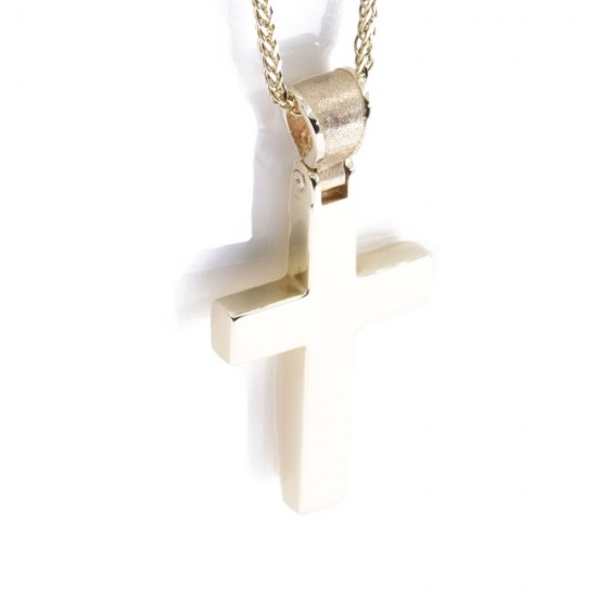 14 K yellow glossy cross, in classic square design, 2175.