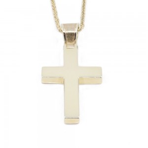 14 K yellow glossy cross, in classic square design, 2175.