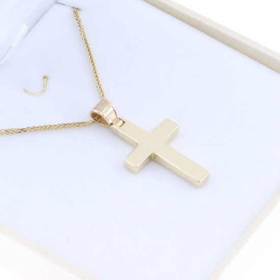 14 K yellow glossy cross, in classic square design, 2175.