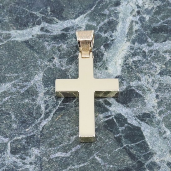 14 K yellow glossy cross, in classic square design, 2175.