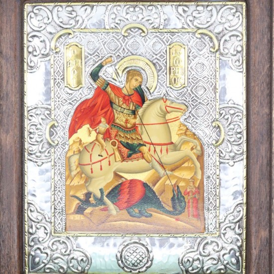 Ασημένια εικόνα Άγιος Γεώργιος 17 x 20 cm, iconotechniki.