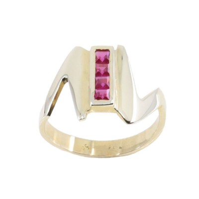 14 K ring in a modern design with small rubies, 2319.