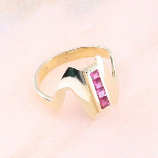 14 K ring in a modern design with small rubies, 2319.