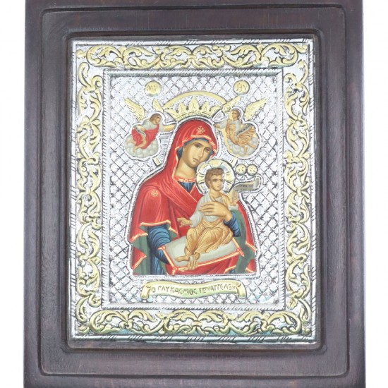 Ασημένια εικόνα Παναγία με Βρέφος 17 x 20 cm, iconotechniki.