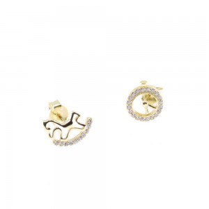 Earrings double design horse-clock silver gold-plated, Senza, 2331.