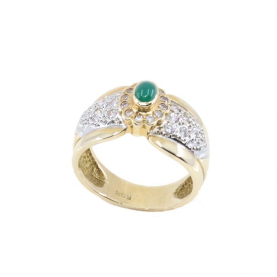 14K yellow gold ring with emerald and zircon, 2375.