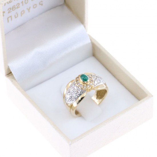 14K yellow gold ring with emerald and zircon, 2375.