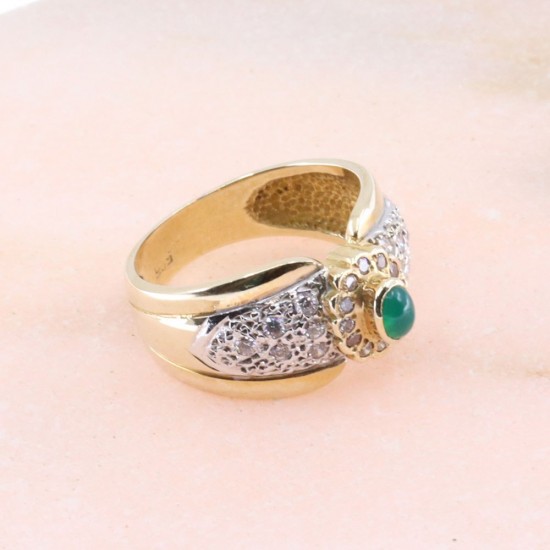 14K yellow gold ring with emerald and zircon, 2375.