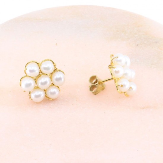 14K daisy design pearl earrings, 2386.