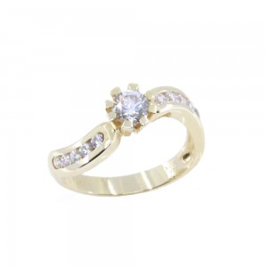 14K yellow gold twisted calf solitaire ring, 2391.